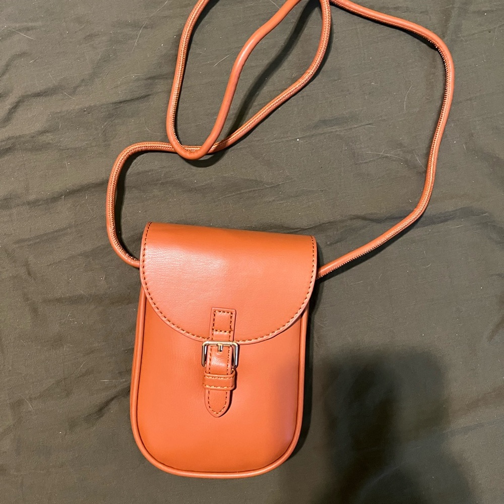 New Women's Tan Crossbody Phone Bag - Minimal Faux Leather Pouch